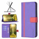 For OPPO A16 BF13 Color Matching Cross Texture Leather Phone Case(Purple) - 1