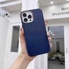 For iPhone 12 Pro Max Electroplated Leather Texture Phone Case(Dark Blue) - 1