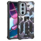 For Motorola Edge 30 Pro Camouflage Armor Shockproof TPU + PC Magnetic Protective Phone Case with Holder(Light Blue) - 1