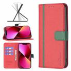 For iPhone 13 BF13 Color Matching Cross Texture Leather Phone Case(Red) - 1