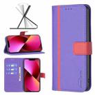 For iPhone 13 BF13 Color Matching Cross Texture Leather Phone Case(Purple) - 1