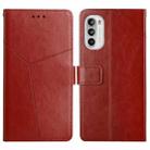 For Motorola Moto G52 Y Stitching Horizontal Flip Leather Phone Case(Brown) - 1