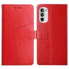 For Motorola Moto G52 Y Stitching Horizontal Flip Leather Phone Case(Red) - 1