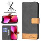 For iPhone 13 BF11 Color Matching Skin Feel Leather Phone Case(Black) - 1