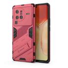 For vivo X80 Pro Punk Armor PC + TPU Phone Case with Holder(Light Red) - 1