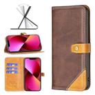 For iPhone 13 Color Matching Double Sewing Thread Leather Case(Brown) - 1