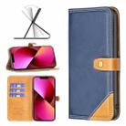 For iPhone 13 Color Matching Double Sewing Thread Leather Case(Blue) - 1