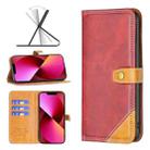 For iPhone 13 Color Matching Double Sewing Thread Leather Case(Red) - 1