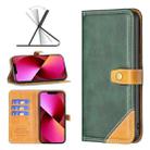 For iPhone 13 Color Matching Double Sewing Thread Leather Case(Green) - 1