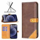 For iPhone 12 mini Color Matching Double Sewing Thread Leather Case (Brown) - 1