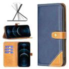 For iPhone 12 Pro Max Color Matching Double Sewing Thread Leather Case(Blue) - 1