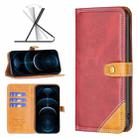 For iPhone 12 Pro Max Color Matching Double Sewing Thread Leather Case(Red) - 1