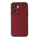 For OPPO A57 5G Accurate Hole Carbon Fiber Texture PU Phone Case(Red) - 1