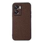 For OPPO A57 5G Accurate Hole Carbon Fiber Texture PU Phone Case(Brown) - 1