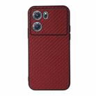 For OPPO K10 5G Accurate Hole Carbon Fiber Texture PU Phone Case(Red) - 1