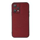 For OPPO Realme 9 Pro Accurate Hole Carbon Fiber Texture PU Phone Case(Red) - 1