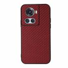 For OnePlus Ace Accurate Hole Carbon Fiber Texture PU Phone Case(Red) - 1