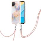 For OPPO A15 / A15s Electroplating IMD TPU Phone Case with Lanyard(White Marble) - 1