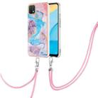 For OPPO A15 / A15s Electroplating IMD TPU Phone Case with Lanyard(Blue Marble) - 1