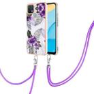 For OPPO A15 / A15s Electroplating IMD TPU Phone Case with Lanyard(Purple Flower) - 1