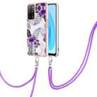 For OPPO A53s 5G / A55 5G Electroplating IMD TPU Phone Case with Lanyard(Purple Flower) - 1