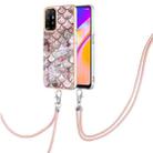 For OPPO A94 5G / A95 5G Electroplating IMD TPU Phone Case with Lanyard(Pink Scales) - 1