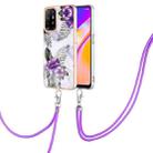 For OPPO A94 5G / A95 5G Electroplating IMD TPU Phone Case with Lanyard(Purple Flower) - 1