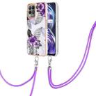 For OPPO Realme 8i Electroplating IMD TPU Phone Case with Lanyard(Purple Flower) - 1