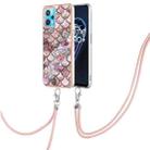 For OPPO Realme 9 Pro+ 5G Electroplating IMD TPU Phone Case with Lanyard(Pink Scales) - 1