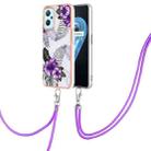 For OPPO Realme 9i / A36 / A96 4G Electroplating IMD TPU Phone Case with Lanyard(Purple Flower) - 1