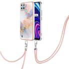 For OPPO Realme C21Y / C25Y Electroplating IMD TPU Phone Case with Lanyard(White Marble) - 1