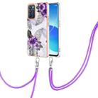 For OPPO Reno6 5G Electroplating IMD TPU Phone Case with Lanyard(Purple Flower) - 1