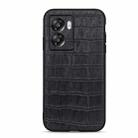 For OPPO A57 5G Accurate Hole Crocodile Texture Genuine Leather Phone Case(Black) - 1