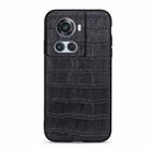 For OnePlus Ace Accurate Hole Crocodile Texture Genuine Leather Phone Case(Black) - 1