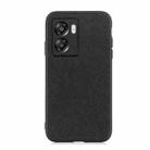 For OPPO A57 5G Accurate Hole Cross Texture Genuine Leather Phone Case(Black) - 1
