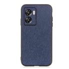 For OPPO A57 5G Accurate Hole Cross Texture Genuine Leather Phone Case(Blue) - 1