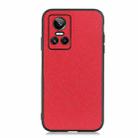 For OPPO Realme GT Neo 3 Accurate Hole Cross Texture Genuine Leather Phone Case(Red) - 1