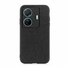 For vivo S15e Accurate Hole Cross Texture Genuine Leather Phone Case(Black) - 1