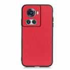 For OnePlus Ace Accurate Hole Cross Texture Genuine Leather Phone Case(Red) - 1