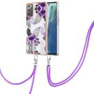 For Samsung Galaxy Note20 Electroplating IMD TPU Phone Case with Lanyard(Purple Flower) - 1