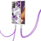 For Samsung Galaxy Note20 Ultra Electroplating IMD TPU Phone Case with Lanyard(Purple Flower) - 1