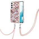 For Samsung Galaxy S22 5G Electroplating IMD TPU Phone Case with Lanyard(Pink Scales) - 1
