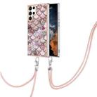 For Samsung Galaxy S22 Ultra 5G Electroplating IMD TPU Phone Case with Lanyard(Pink Scales) - 1