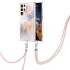 For Samsung Galaxy S22 Ultra 5G Electroplating IMD TPU Phone Case with Lanyard(White Marble) - 1