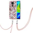 For Xiaomi Redmi Note 9 / Redmi 10X 4G Electroplating IMD TPU Phone Case with Lanyard(Pink Scales) - 1