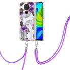 For Xiaomi Redmi Note 9 / Redmi 10X 4G Electroplating IMD TPU Phone Case with Lanyard(Purple Flower) - 1