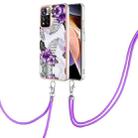 For Xiaomi Redmi Note 11 Pro China Electroplating IMD TPU Phone Case with Lanyard(Purple Flower) - 1