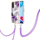 For Xiaomi Redmi Note 11S / Note 11 Global Electroplating IMD TPU Phone Case with Lanyard(Purple Flower) - 1