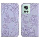 For OnePlus 10R/ACE Skin Feel Butterfly Peony Embossed Leather Phone Case(Purple) - 1