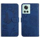 For OnePlus 10R/ACE Skin Feel Butterfly Peony Embossed Leather Phone Case(Blue) - 1